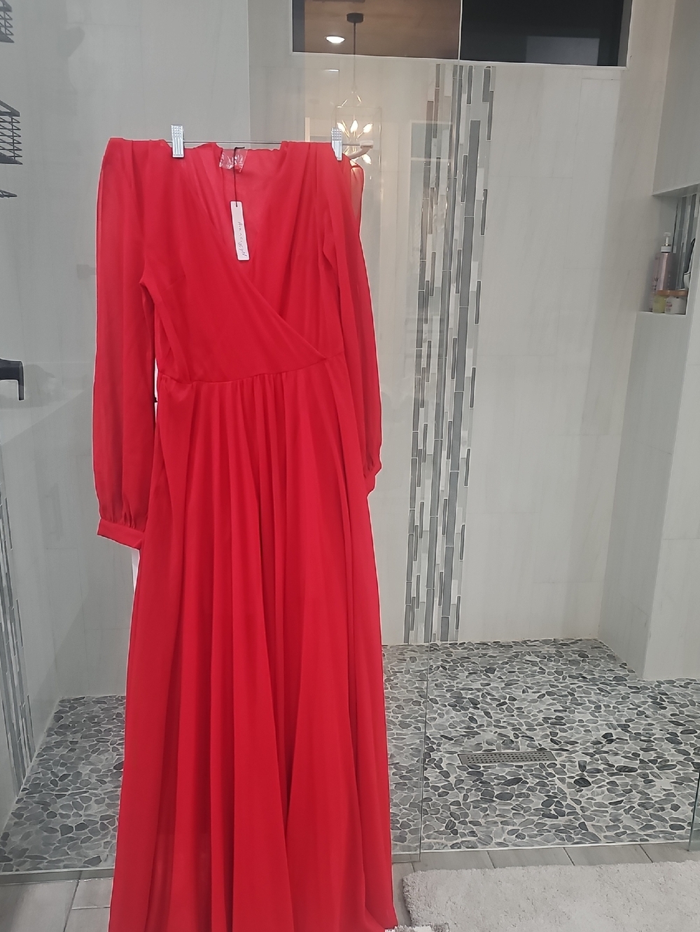 Elegant Red Long Sleeve Maxi Dress